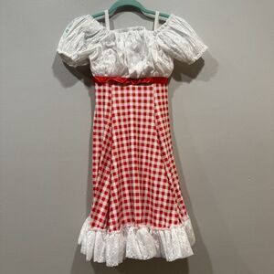 Star Styled Costume Dress Red Gingham Lace Cottage Festival Womens Petite Small